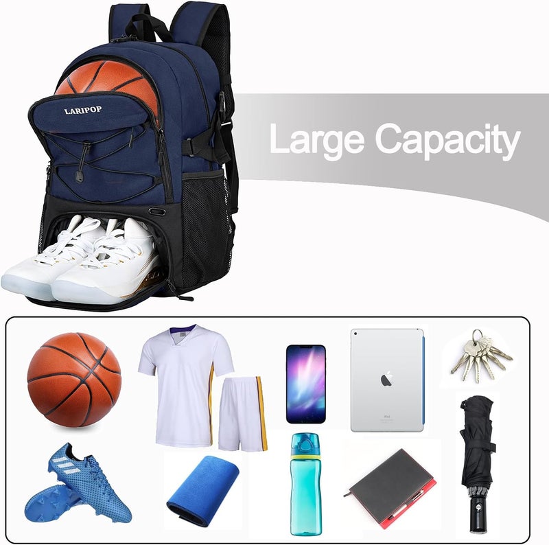 LARIPOP Basketball Bag,Basketball Backpack with Shoe Compartment and Ball Holder,Sport Bags for Soccer,Volleyball,Gym,Travel - Image 3
